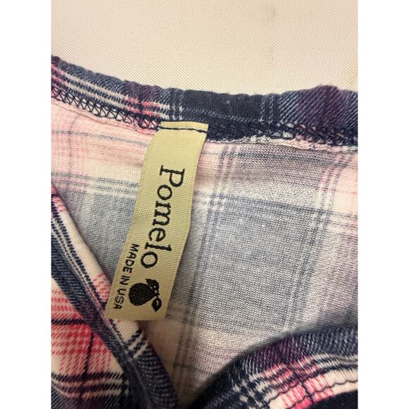 Vintage POMELO USA Large Plaid female top blouse front tie on waist  buttons - Picture 3 of 8